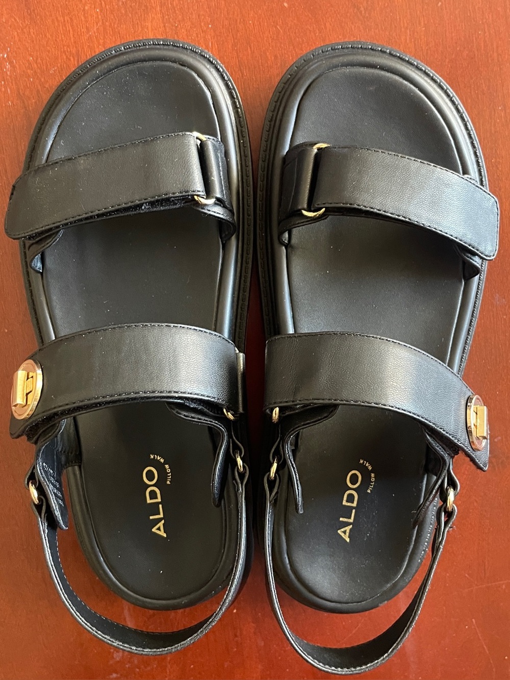 ALDO Black Double-Strap Sandals with Gold Accents